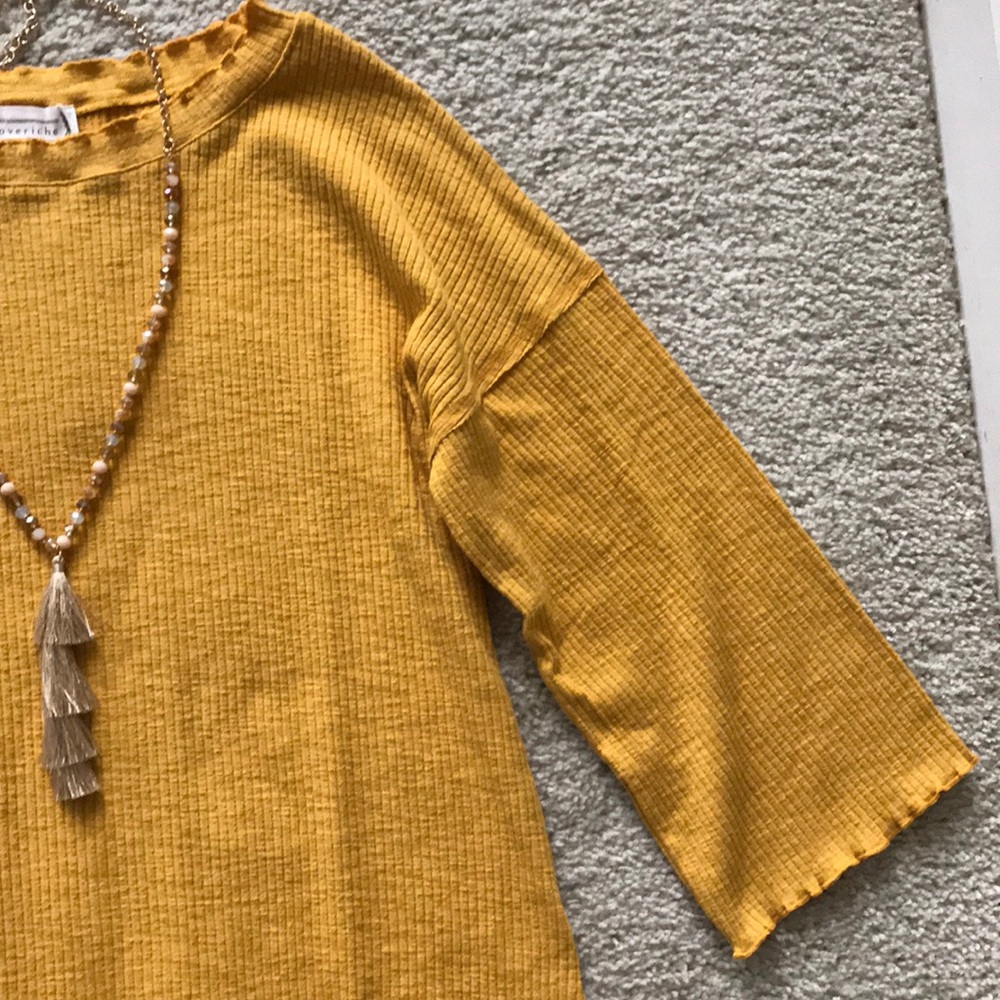 Mustard Color 3/4 Sleeve Tunic Top - Picture 4 of 7